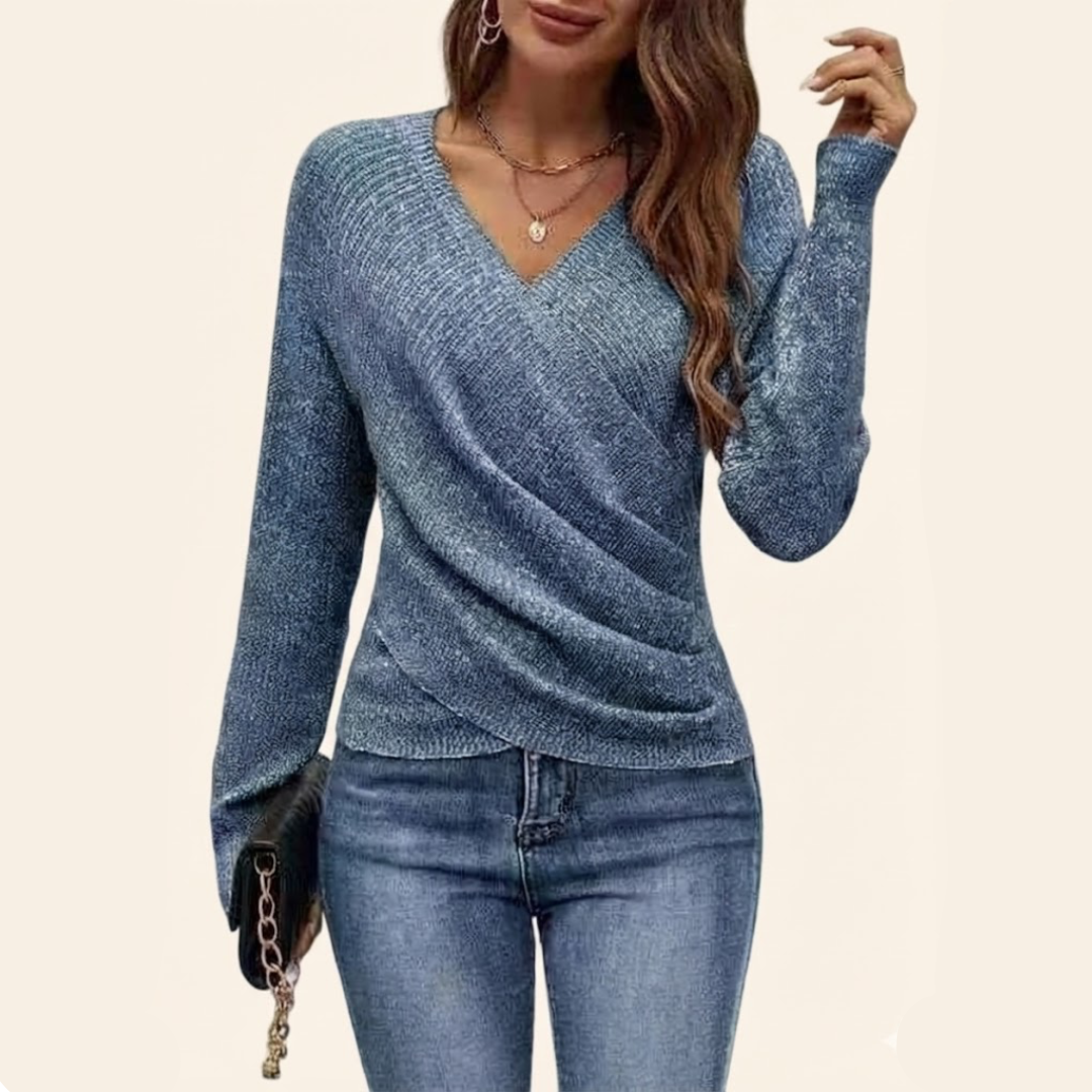 Civara | Donna Top Avvolgente Scollo a V Azzurro