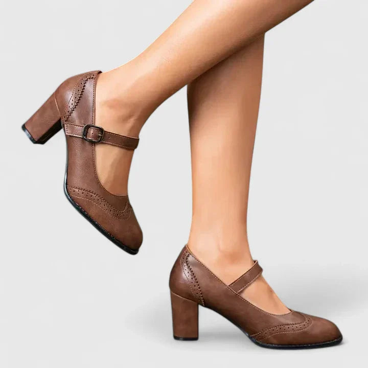 Clara | Scarpe Mary Jane Donna Primavera Tacco a Blocco Brogue Pelle