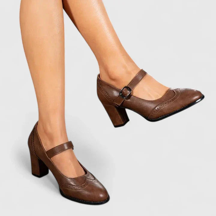 Clara | Scarpe Mary Jane Donna Primavera Tacco a Blocco Brogue Pelle 2