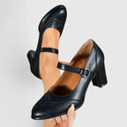 Clara | Scarpe Mary Jane Donna Primavera Tacco a Blocco Brogue Pelle