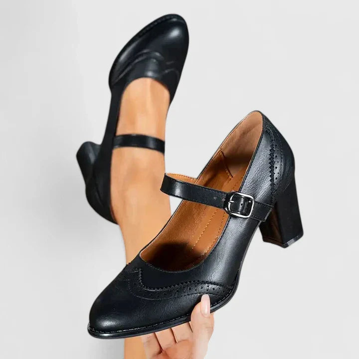 Clara | Scarpe Mary Jane Donna Primavera Tacco a Blocco Brogue Pelle 4