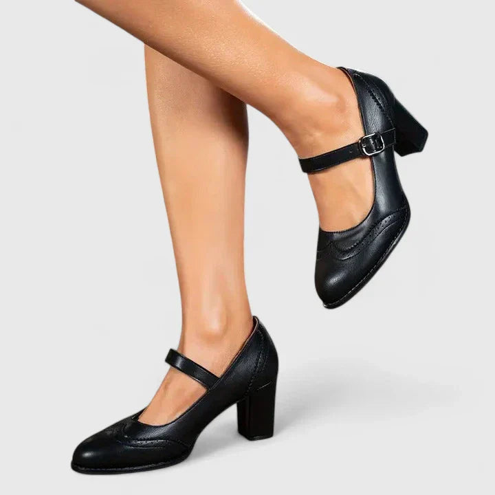 Clara | Scarpe Mary Jane Donna Primavera Tacco a Blocco Brogue Pelle 5
