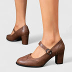 Clara | Scarpe Mary Jane Donna Primavera Tacco a Blocco Brogue Pelle