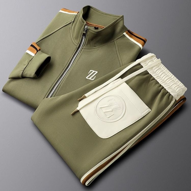 Completo Sportivo da Uomo con Giacca e Pantaloni a Righe Laterali | Zayn Olive Green