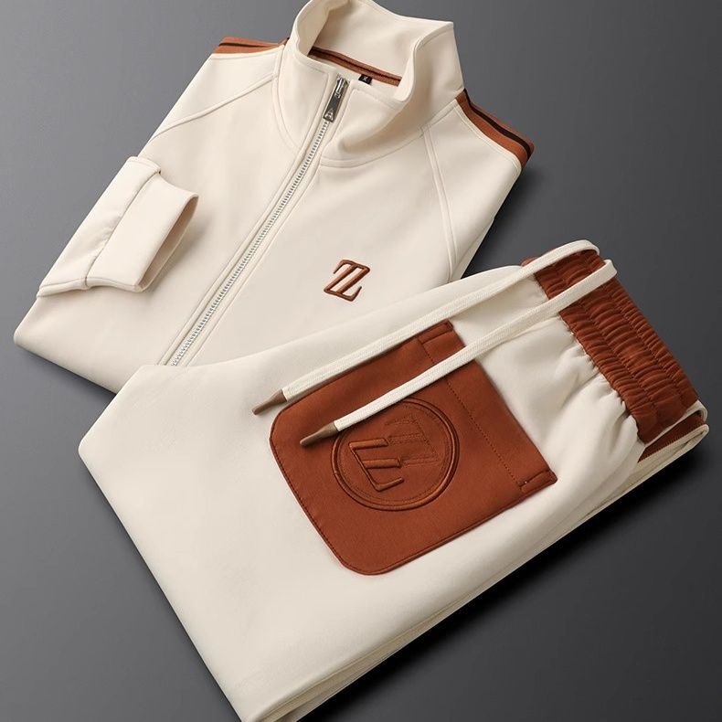 Completo Sportivo da Uomo con Giacca e Pantaloni a Righe Laterali | Zayn Legacy Cream