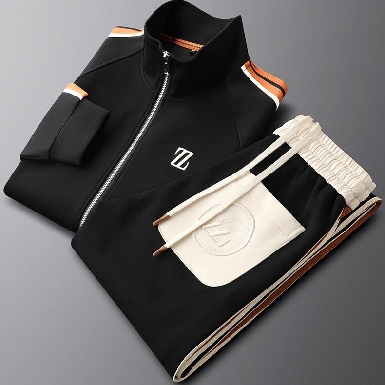 Completo Sportivo da Uomo con Giacca e Pantaloni a Righe Laterali | Zayn Deep Black