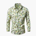Corin | Camicia Da Uomo A Maniche Lunghe Con Bottoni E Motivo Floreale Bianco Verde