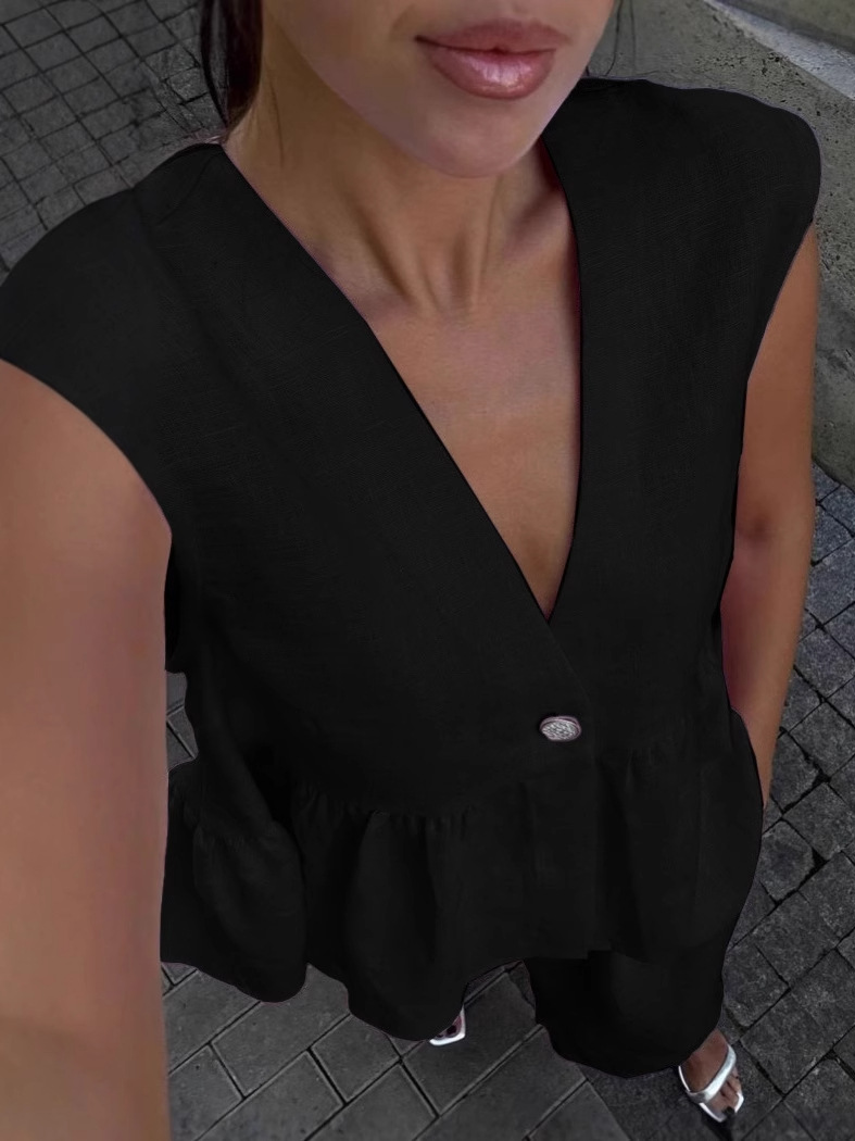 Dalia | Completo Estivo Lino Top V-neck e Pantaloni Palazzo