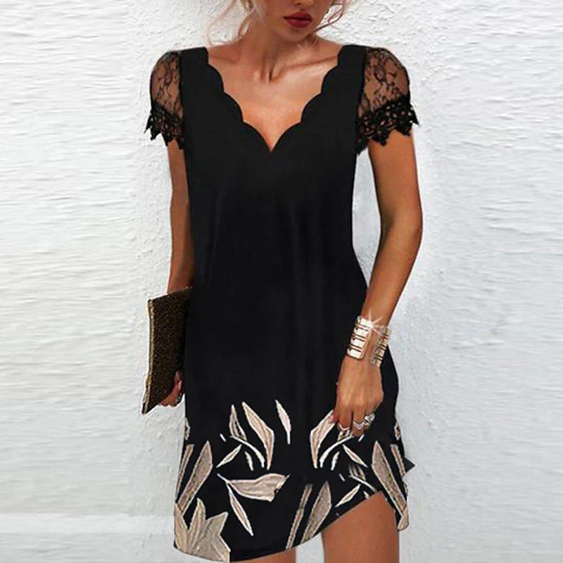 Robe de cocktail élégante pour femme avec encolure festonnée