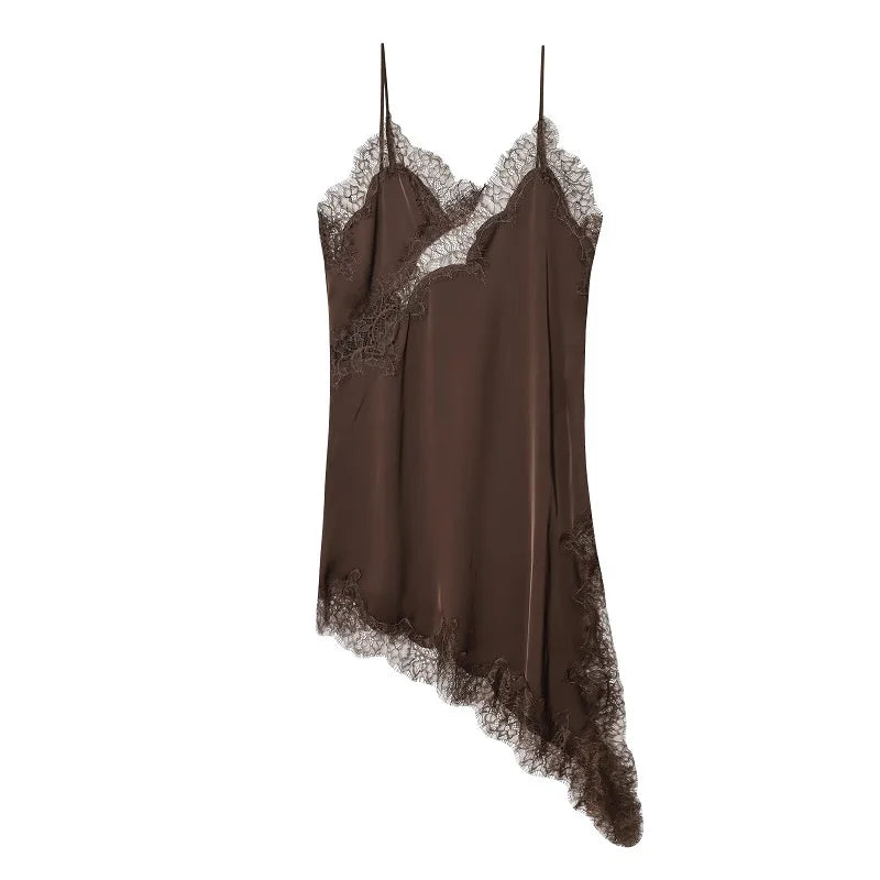 Daphne | Abito Sottoveste Donna con Pizzo Marrone