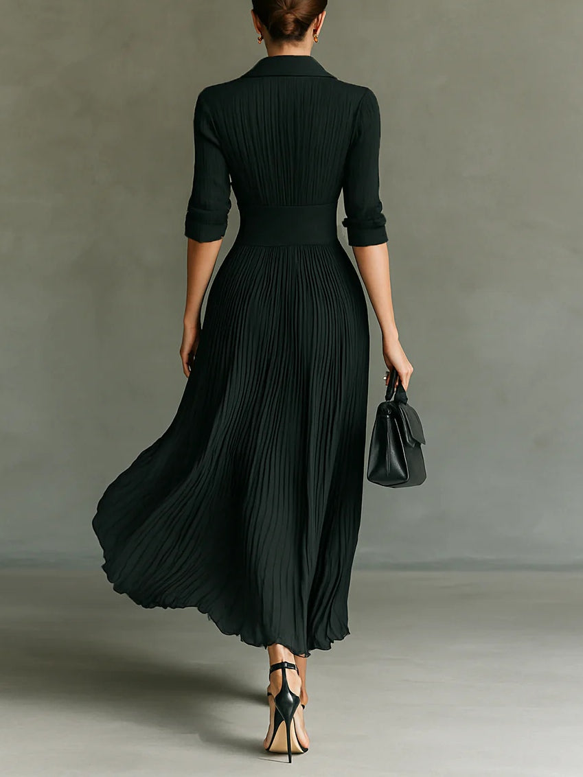Darcy | Abito da Donna Maxi Plissettato Nero Colletto Corsetto 1