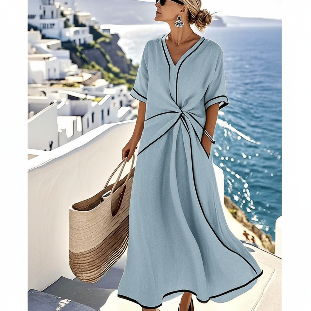 Daria | Vestito Midi Donna Elegante Nodo Frontale Bordura