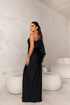 Delia | Abito da Donna Maxi Monospalla Satin Twist con Spacco