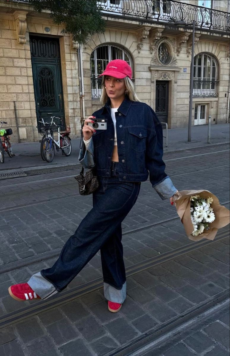Diana | Donna Completo Denim Con Jeans Gamba Larga e Giacca Blu denim scuro