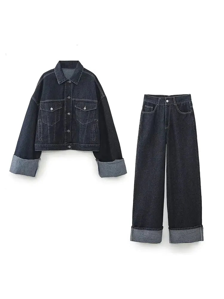 Diana | Donna Completo Denim Con Jeans Gamba Larga e Giacca