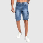 Dino | Pantaloncini Cargo Denim Con Tasche Laterali Blu Denim
