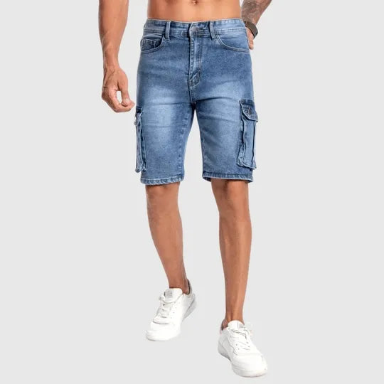 Dino | Pantaloncini Cargo Denim Con Tasche Laterali Blu Denim