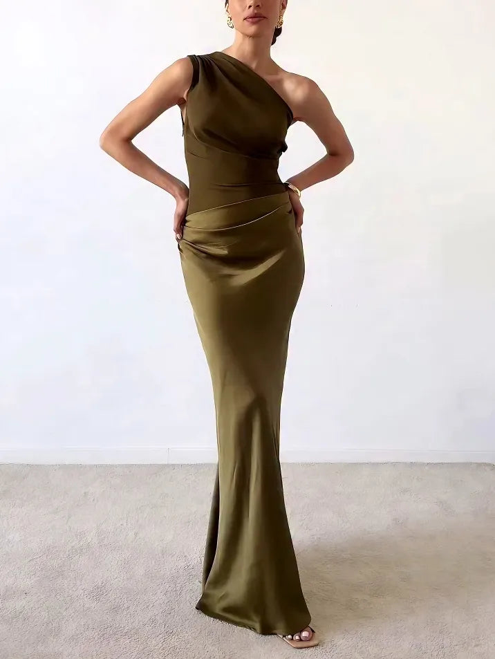 Donna | Abito da Donna Maxi Monospalla Arricciato in Satin 1