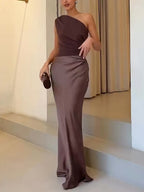 Donna | Abito da Donna Maxi Monospalla Arricciato in Satin