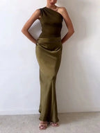 Donna | Abito da Donna Maxi Monospalla Arricciato in Satin