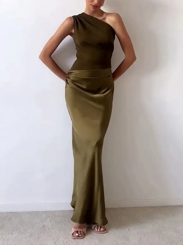 Donna | Abito da Donna Maxi Monospalla Arricciato in Satin
