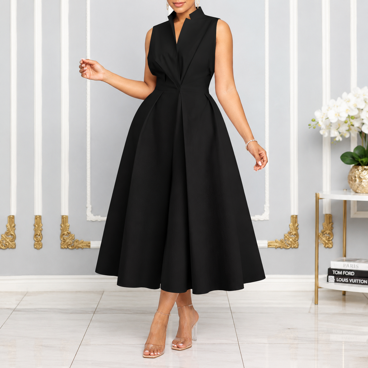 Vestido midi trapecio de un solo hombro para invitada de boda de otoño