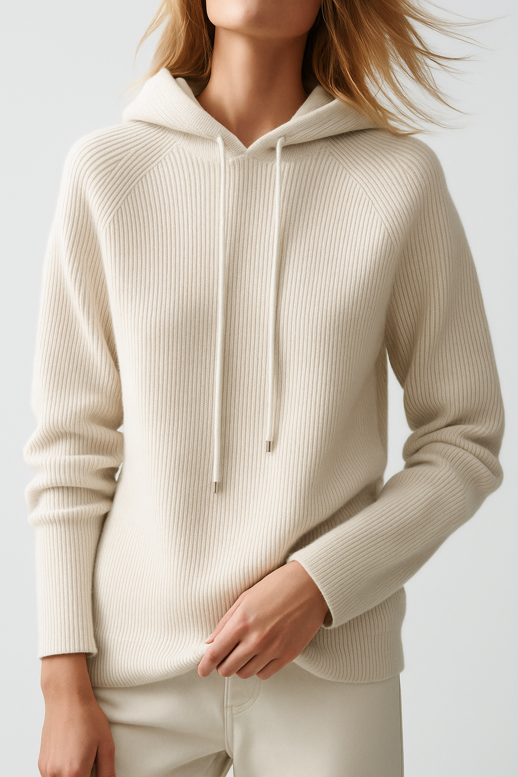 Felpa in Maglia con Cappuccio per Donna | Elise Bianco