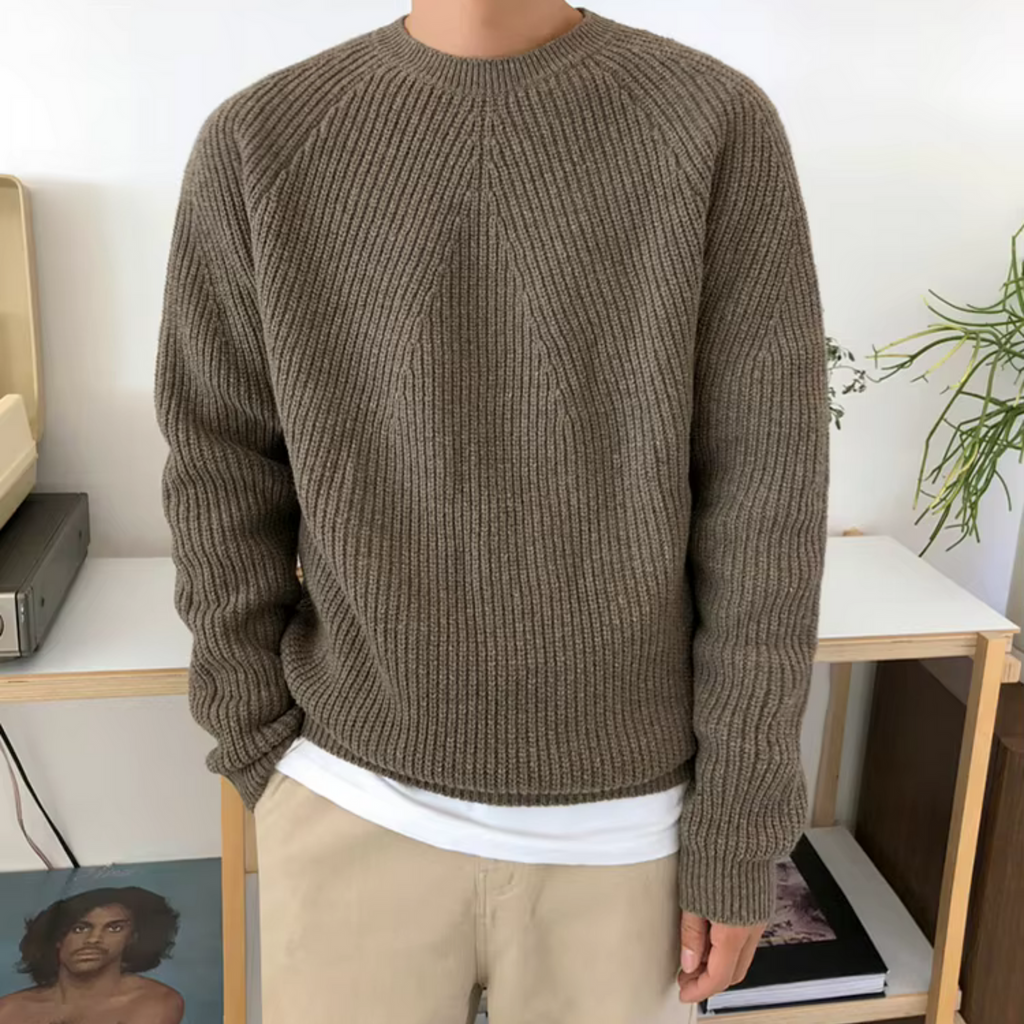 Maglione Cotone Struttura a Coste Per Uomo | Fynara Marrone