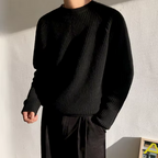Maglione Cotone Struttura a Coste Per Uomo | Fynara Nero