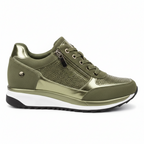 Sneakers con zeppa piattaforma da donna con zip laterale e dettagli in strass