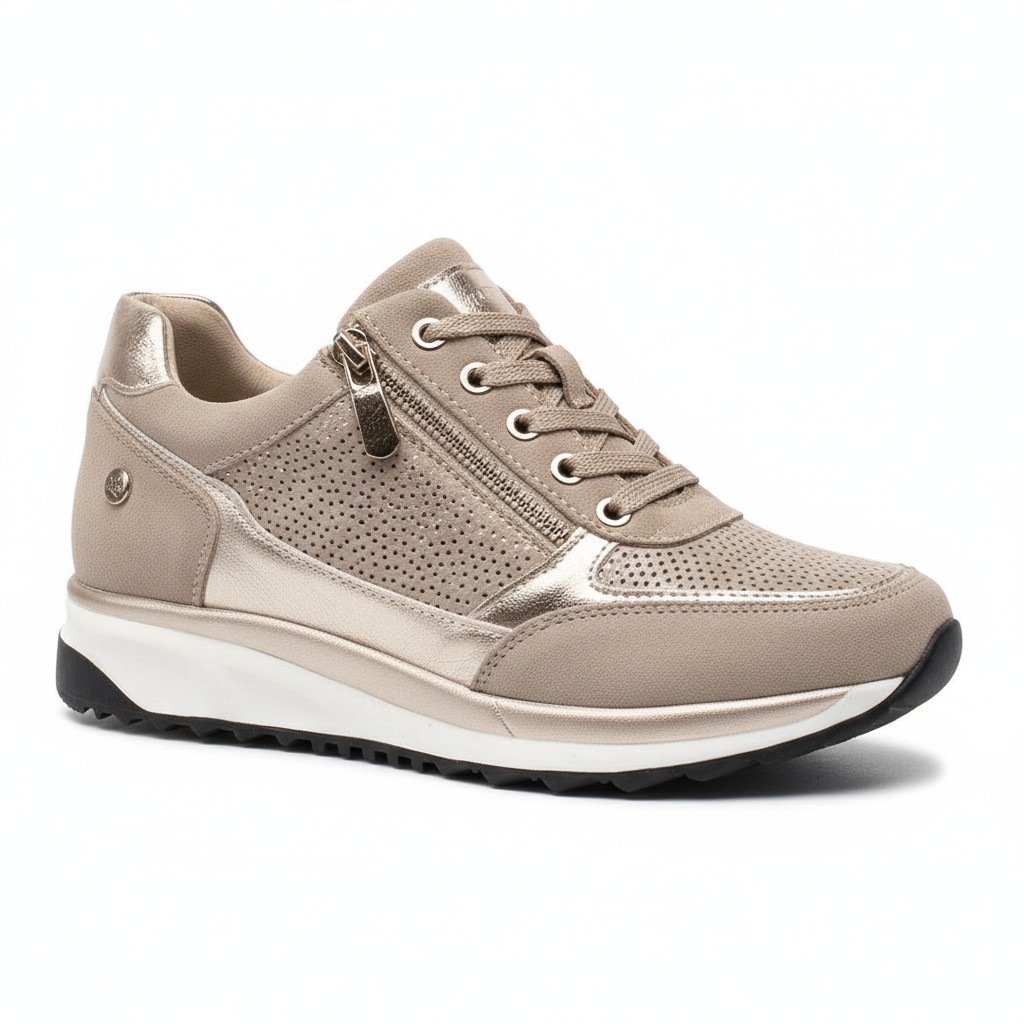 Sneakers con zeppa piattaforma da donna con zip laterale e dettagli in strass