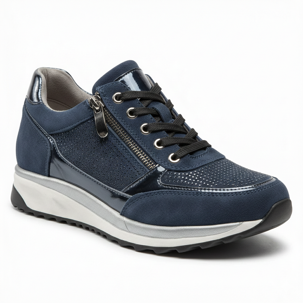 Sneakers con zeppa piattaforma da donna con zip laterale e dettagli in strass