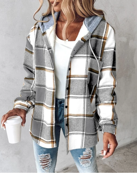 Giacca in Flanella a Quadri con Cappuccio per Donna | Eliana Grigio