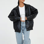 Giovanna | Donna Giacca Bomber Ecopelle Oversize Colletto a Revers