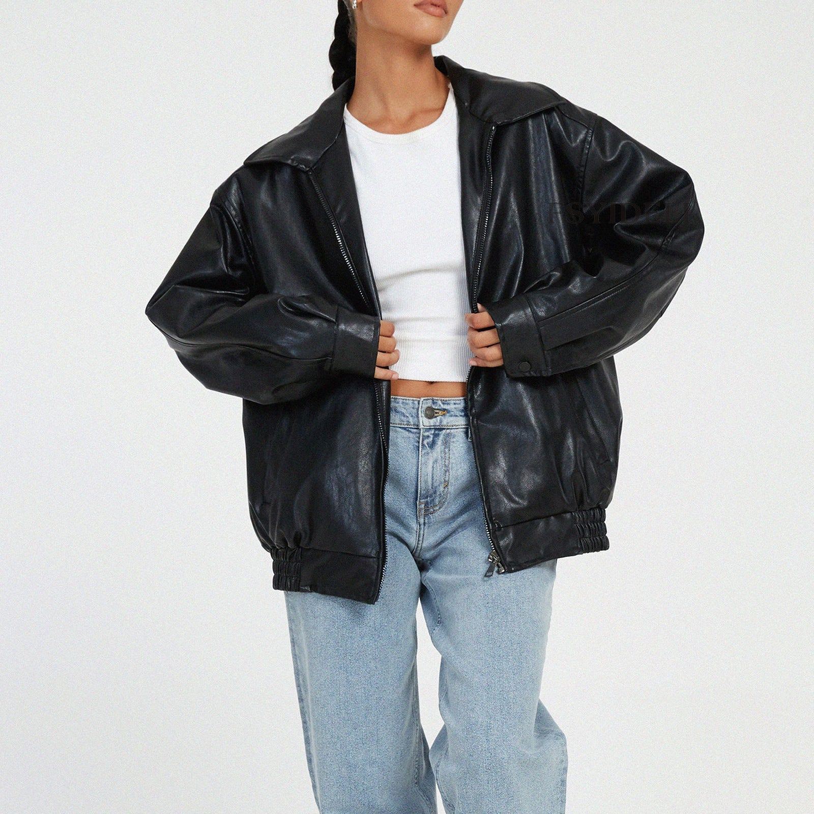 Giovanna | Donna Giacca Bomber Ecopelle Oversize Colletto a Revers 1