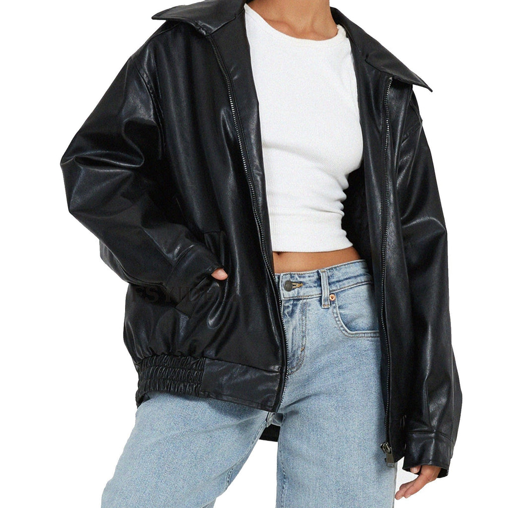 Giovanna | Donna Giacca Bomber Ecopelle Oversize Colletto a Revers