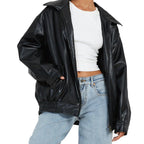 Giovanna | Donna Giacca Bomber Ecopelle Oversize Colletto a Revers