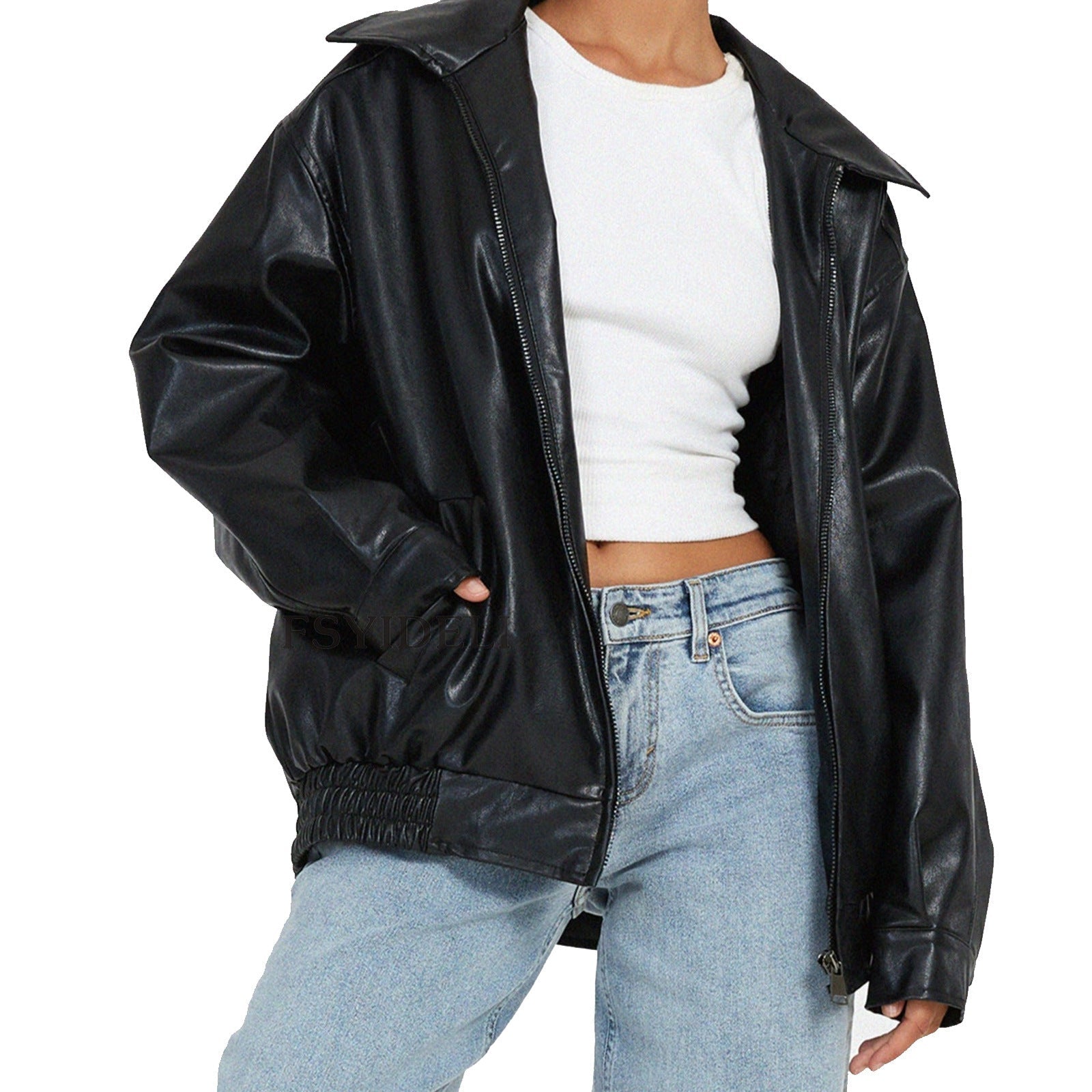Giovanna | Donna Giacca Bomber Ecopelle Oversize Colletto a Revers 2