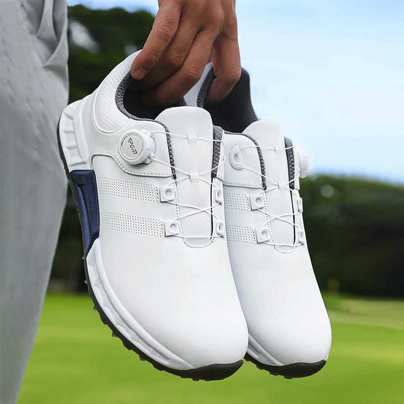 Giulio | Uomo Scarpa da Golf Lacci a Rotella Impermeabile Antiscivolo Bianco