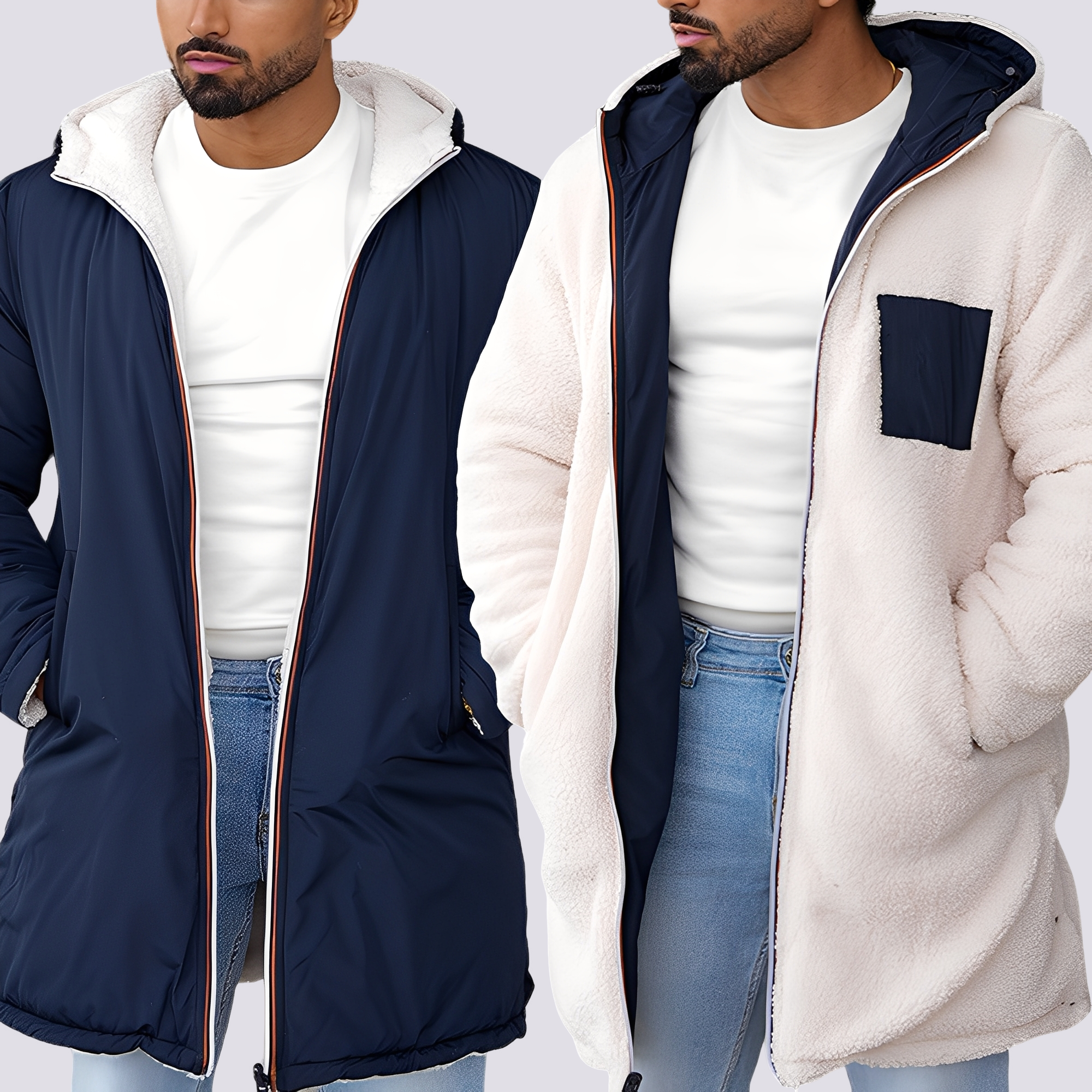 Havro | Giacca Reversibile con Cappuccio Bianco Blu