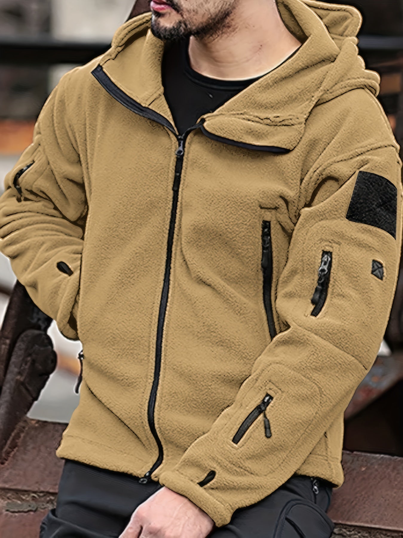 Hugo | Uomo Giacca Fleece Tattica con Cappuccio Full-Zip 3