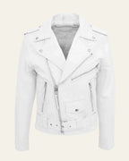 Jake | Giacca da Uomo in Similpelle Moto Biker con Cintura Bianco