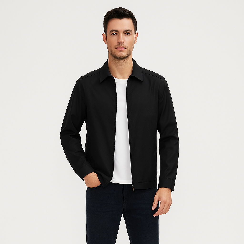 Jasper | Giacca Uomo Leggera con Zip e Pelle Nero
