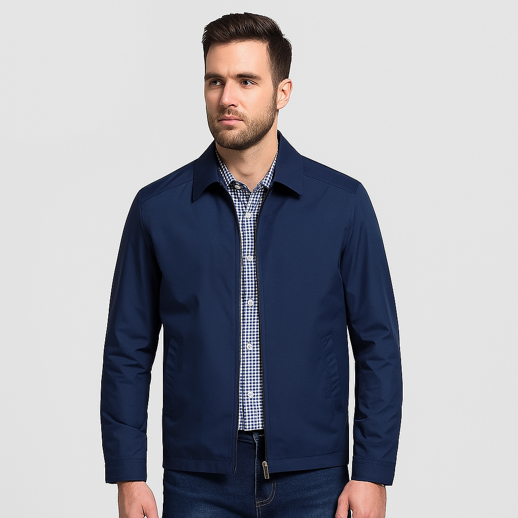 Jasper | Giacca Uomo Leggera con Zip e Pelle Blu