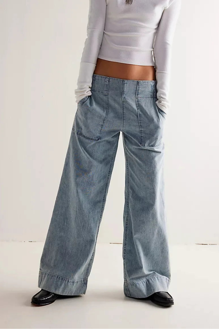 Jeans Donna a Vita Alta con Elastico e Gamba Larga | Alessia Denim Chiaro