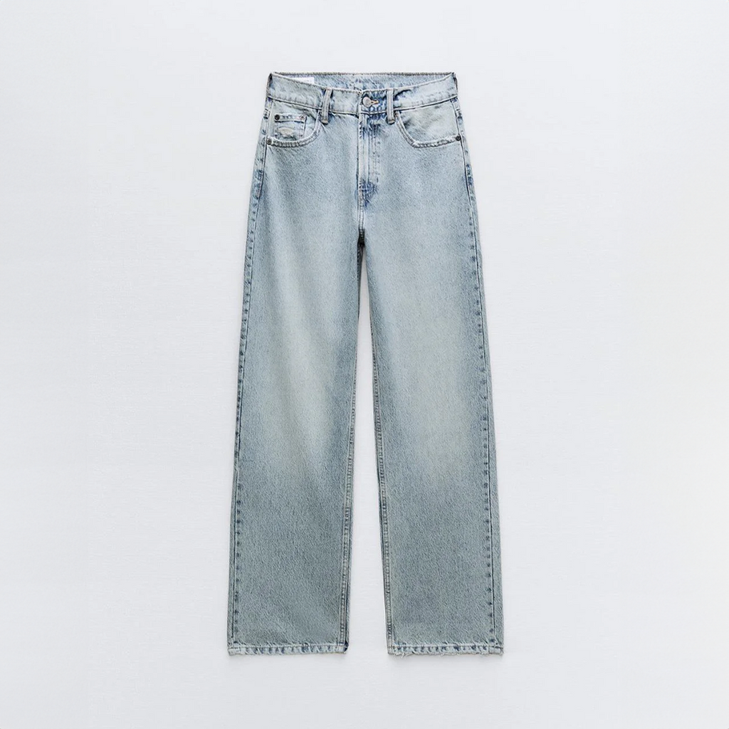 Jeans a Gamba Dritta a Vita Alta con Patchwork e Effetto Usato per Donna | Daniela