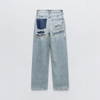 Jeans a Gamba Dritta a Vita Alta con Patchwork e Effetto Usato per Donna | Daniela