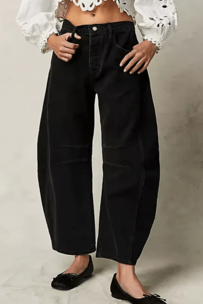 Jeans a Gamba Larga a Taglio a Barile da Donna | Shaina Nero