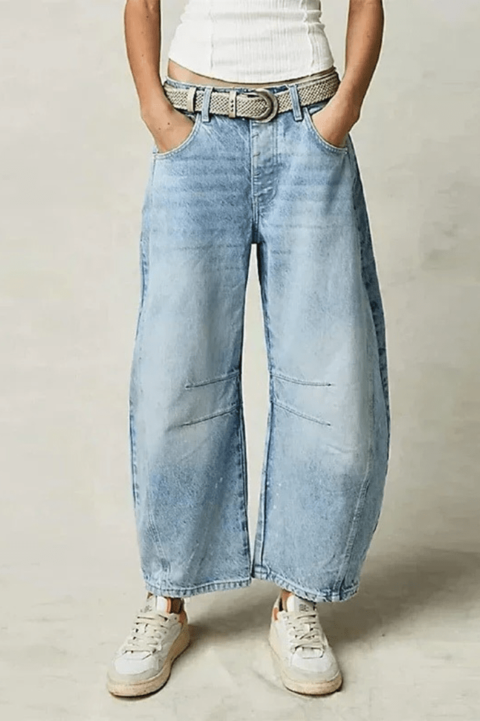 Jeans a Gamba Larga a Taglio a Barile da Donna | Shaina Azzurro