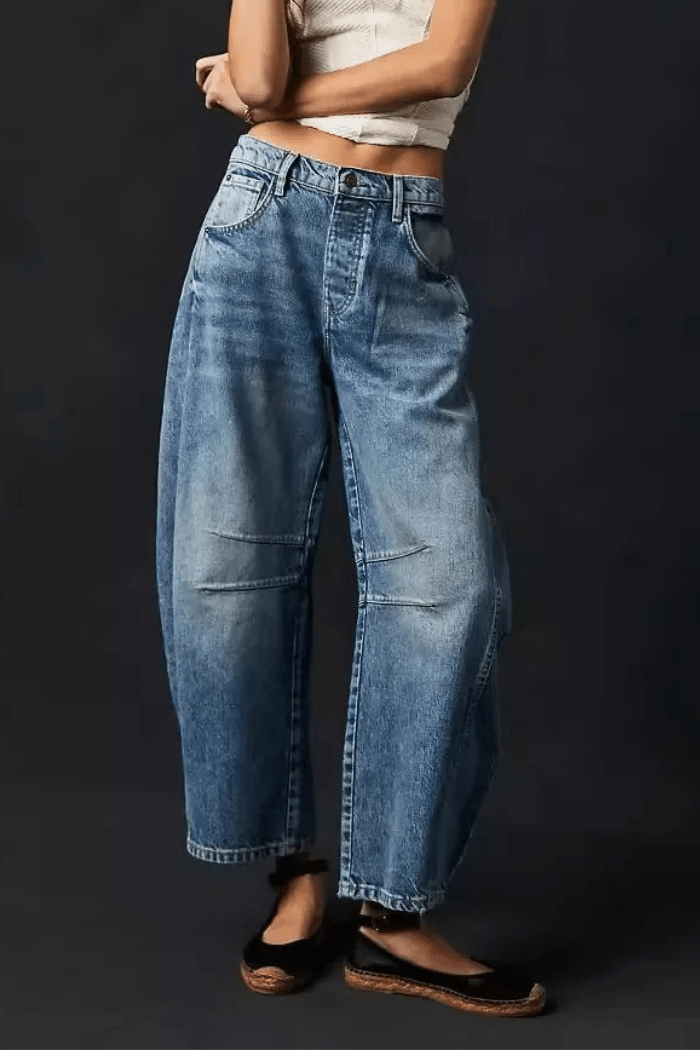 Jeans a Gamba Larga a Taglio a Barile da Donna | Shaina Blu